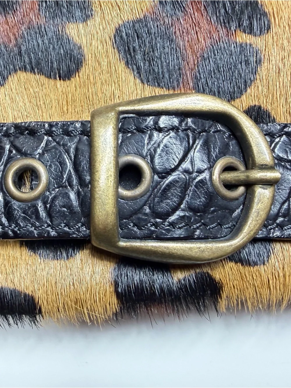 Vintage Y2K Maurizio Taiuti Leopard Print Calf hair and Leather Trim Clutch